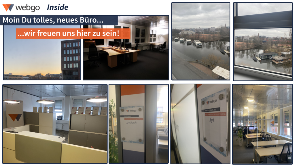 Collage vom neuen webgo Büro in unmittelbarer Nähe zu unserem Hamburger Rechenzentrum.