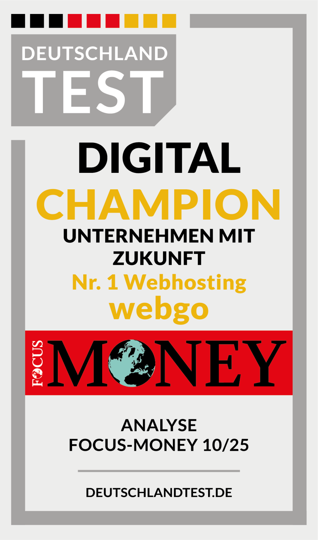 webgo wurde in der Focus Money Ausgabe 10/2025 zur Nr. 1 im Webhosting und somit zum Digital Champion gekürt!.