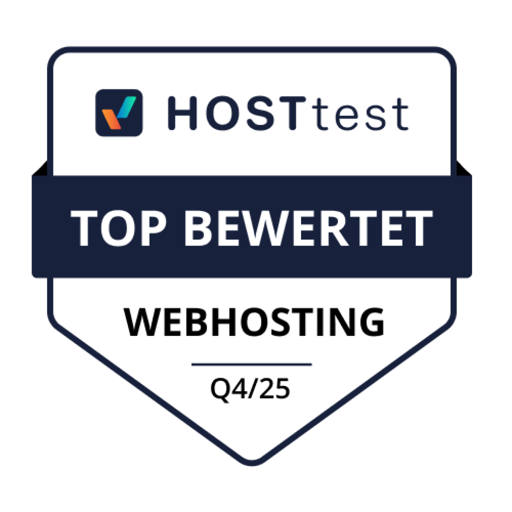 Webhosting von webgo erh&auml;lt von HOSTtest die "Top Bewertet"-Auszeichnung. Gilt f&uuml;r Q4 2025.