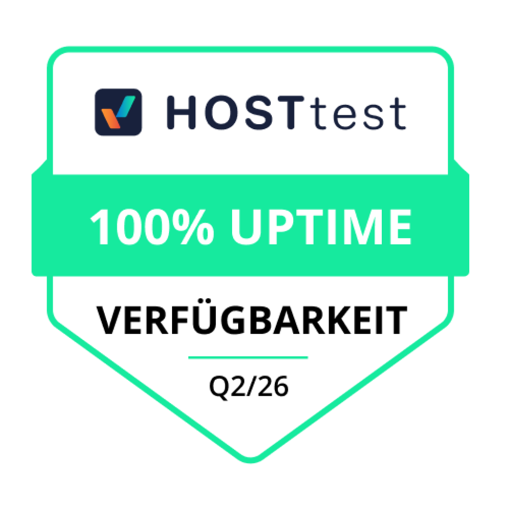 Das Webhosting von webgo wird mit einer 100 % Uptime - Verf&uuml;gbarkeit ausgezeichnet. Gilt f&uuml;r Q2 2026.