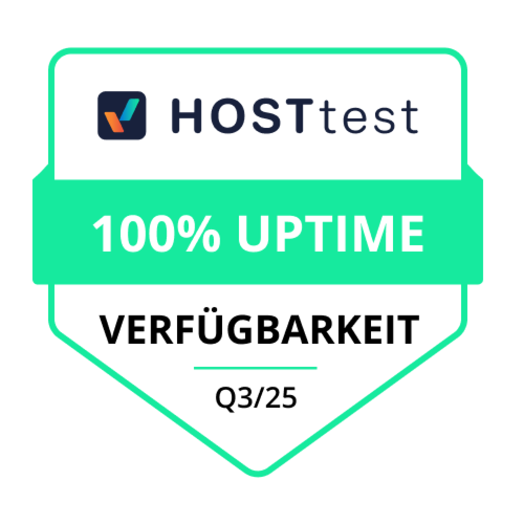 Das Webhosting von webgo wird mit einer 100 % Uptime - Verfügbarkeit ausgezeichnet. Gilt für Q3 2025.