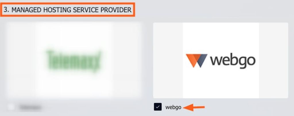 Screenshot aus dem Service Provider Awards-Votinseite mit dem webgo Logo und verweis, wo man einen Haken zur Stimmenabgabe setzen muss.