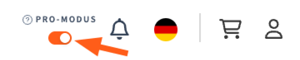 Pro-Modus Toggle im webgo Kundenportal aktiviert erweiterte Funktionen &uuml;ber Schieberegler neben Navigationsicons.