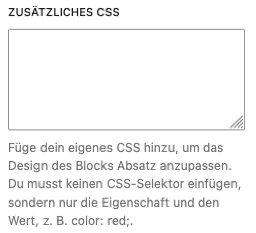 Ein neues Eingabefeld f&uuml;r zus&auml;tzliches CSS ist nun im Gutenberg-Editor zu finden.