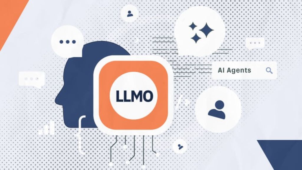 LLMO-Grafik mit KI-Agenten, Suchfeld und Profil-Icons als Beitragsbild zu SEO im KI-Zeitalter.
