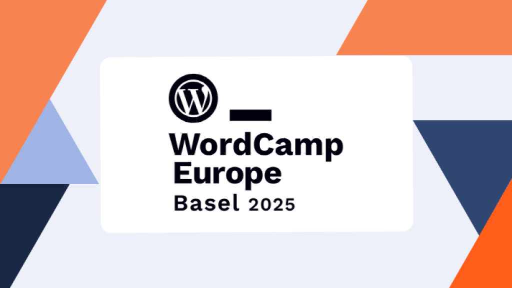 Offizielles Logo des WordCamp Europe 2025 in Basel auf buntem, geometrischem Hintergrund – Event-Ankündigung für Europas größtes WordPress-Community-Treffen.