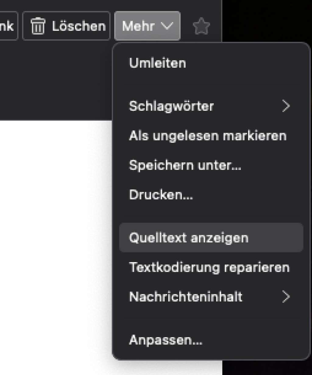 In Thunderbird können Sie sich über das Menü einer Mail den Quelltext anzeigen lassen.