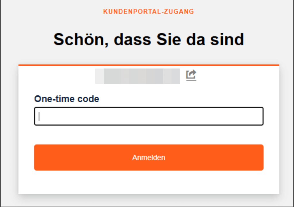 Ansicht des Login-Fensters zur Eingabe des One-time code, also dem 2FA-Sicherheitscode.