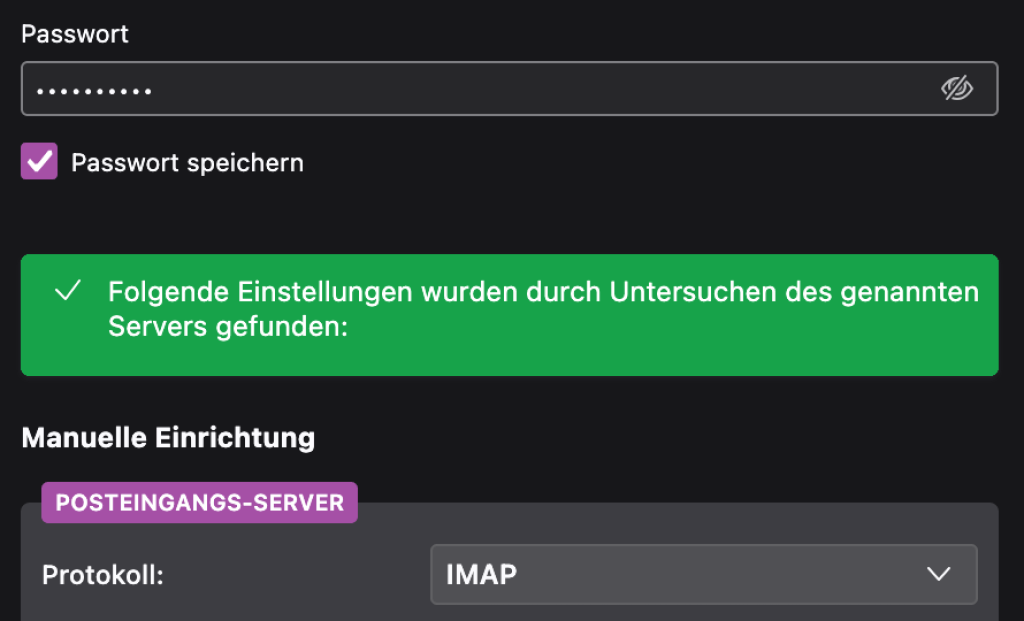 Screenshot worauf ein positiver Test der hinterlegten Verbindungsdaten angezeigt wird.
