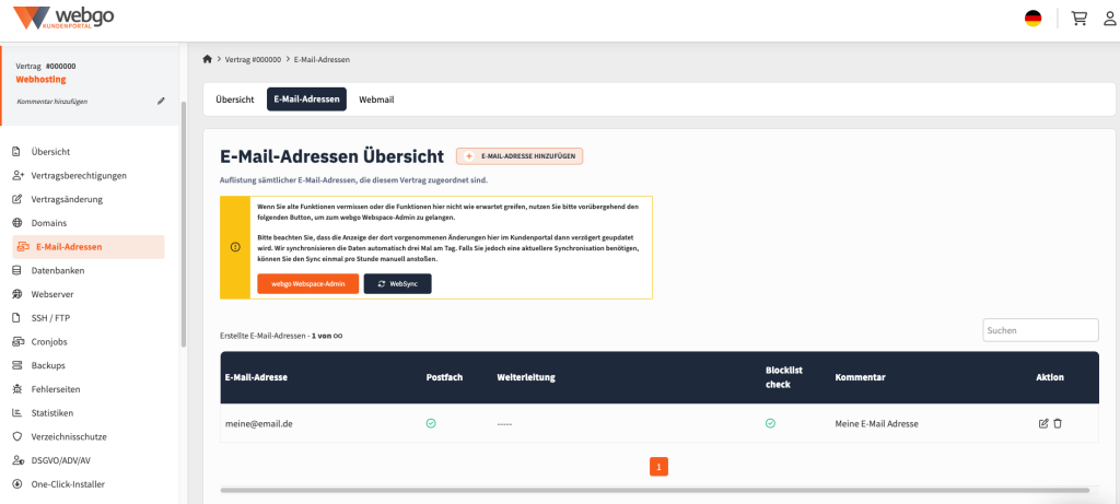 Über das webgo Kundenportal können Sie Ihr E-Mail-Postfach nach belieben anpassen.