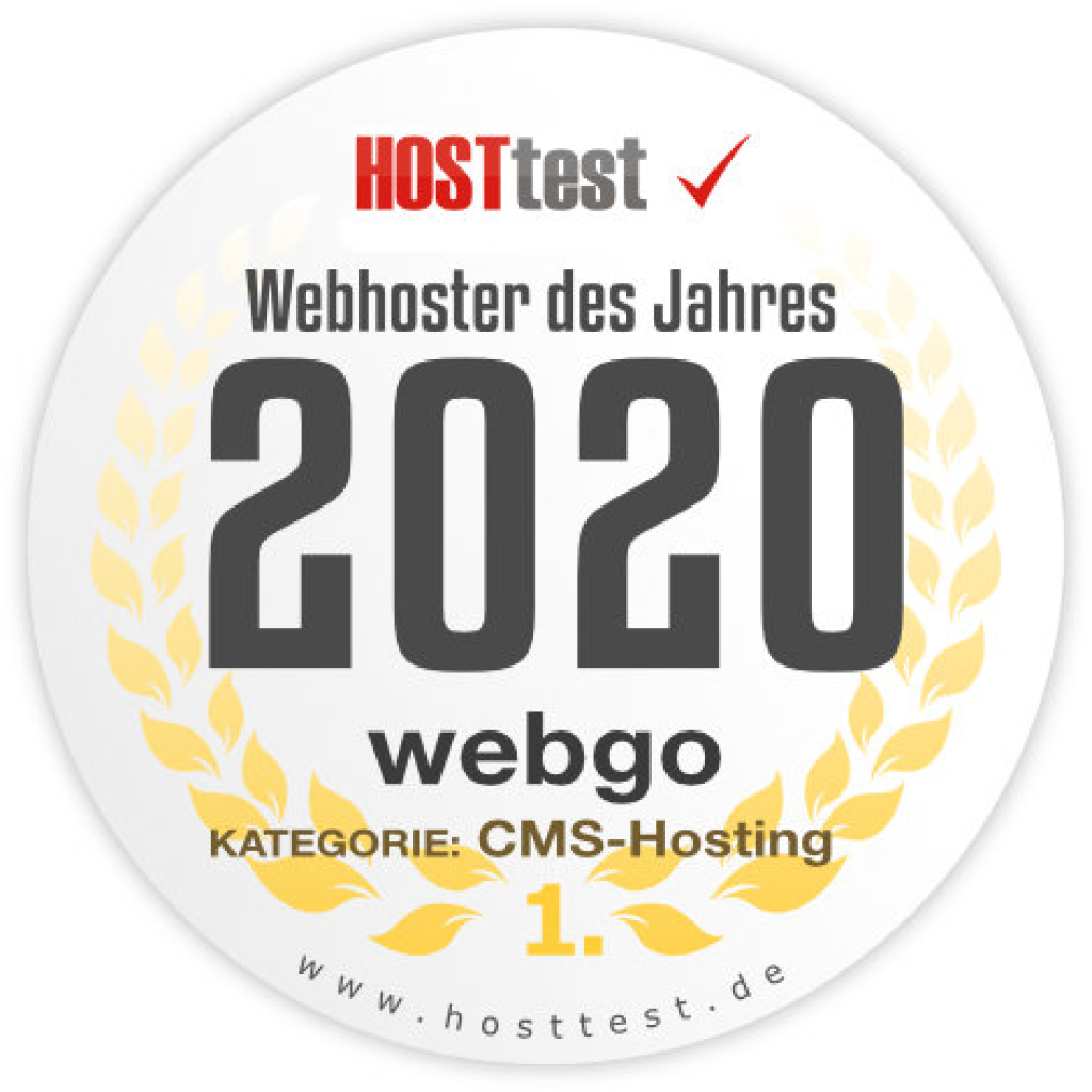 Titel Webhoster des Jahres 2020 HOSTtest - Kategorie CMS-Hosting Platz 1.